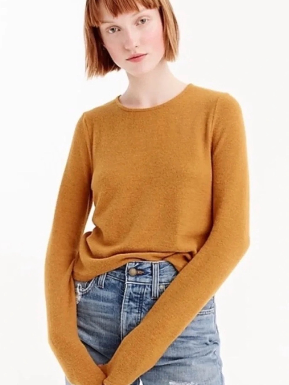 J Crew Womens Camel Tan Ribbed Knit Crewneck Sweater Fitted Size M Fall Basic